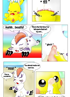 english pics Pikachu and Gomamon, pikachu , gomamon , full color , furry 